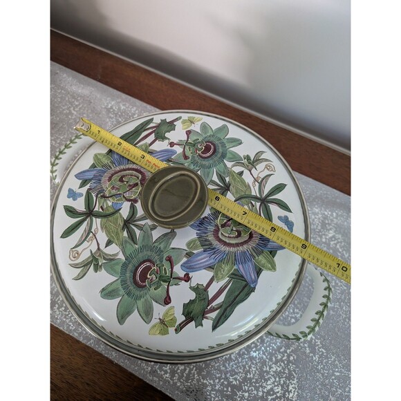 Portmeirion Botanic Garden VTG Blue Passion Flower Lg Metal Enamel Casserole Pot - Picture 10 of 16